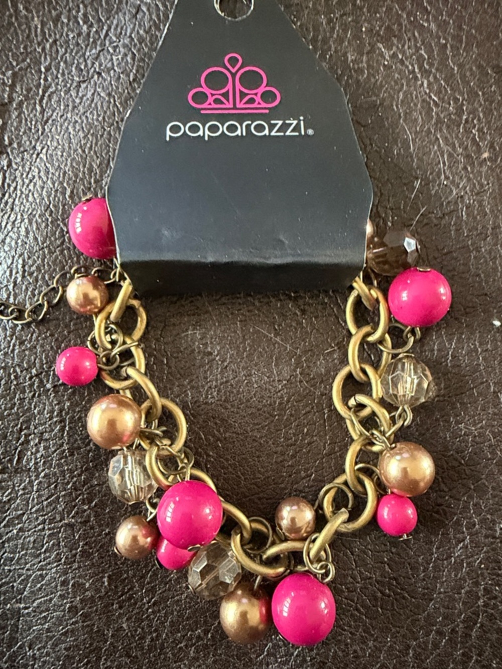 Paparazzi Pink and Bronze Charm Link Bracelet